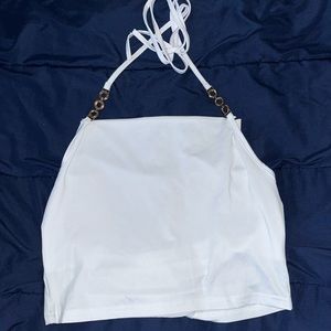 White high neck gold chain crop